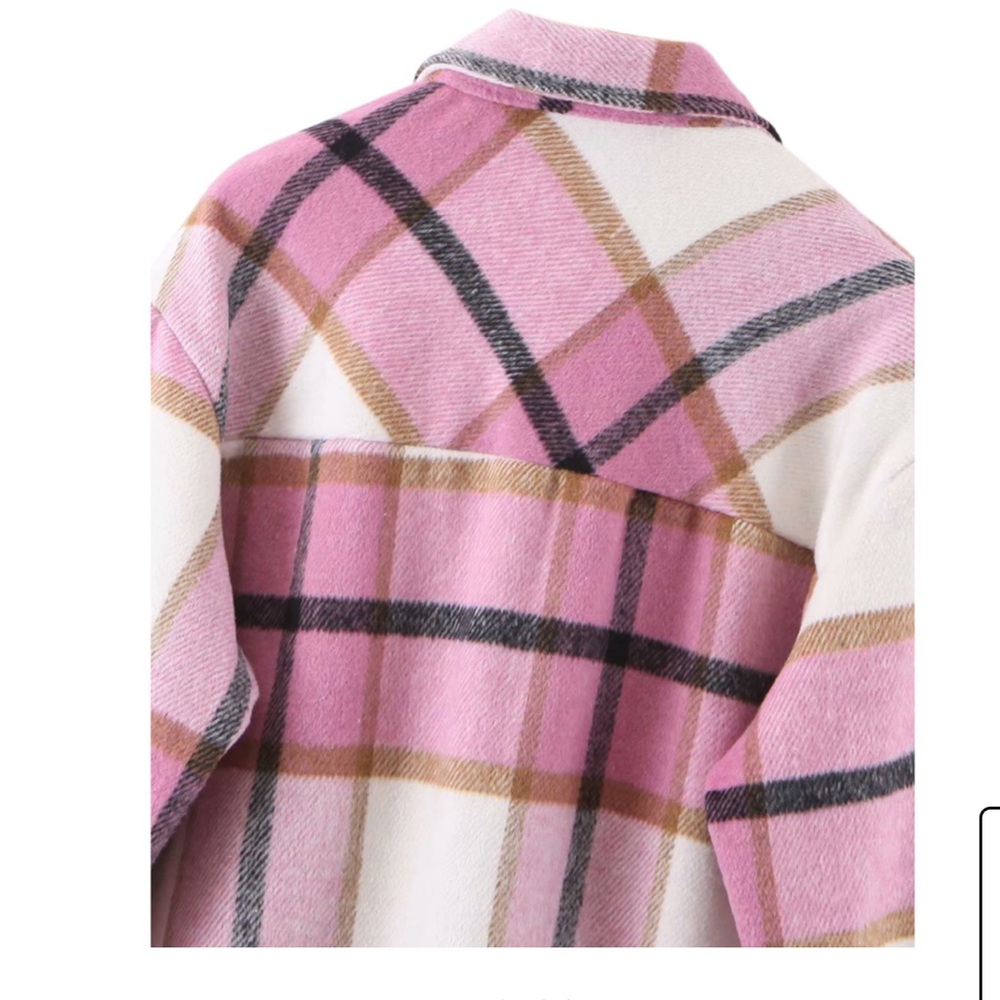 Shacket~ Flannel Button Plaid Jacket Coat Pink L - image 3